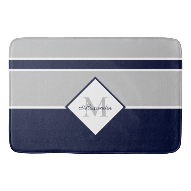 Nautical Modern Navy Grått Monogram matta (Framsidan)