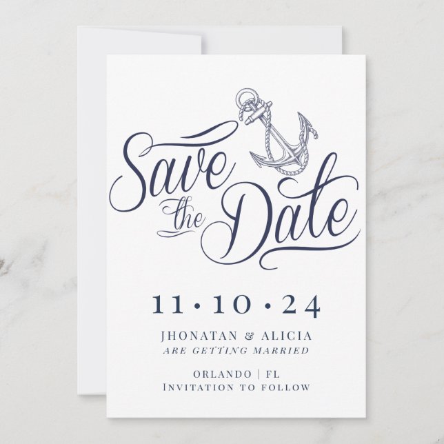 Nautical Modern White and Blue Save the Date Inbjudningar (Framsida)