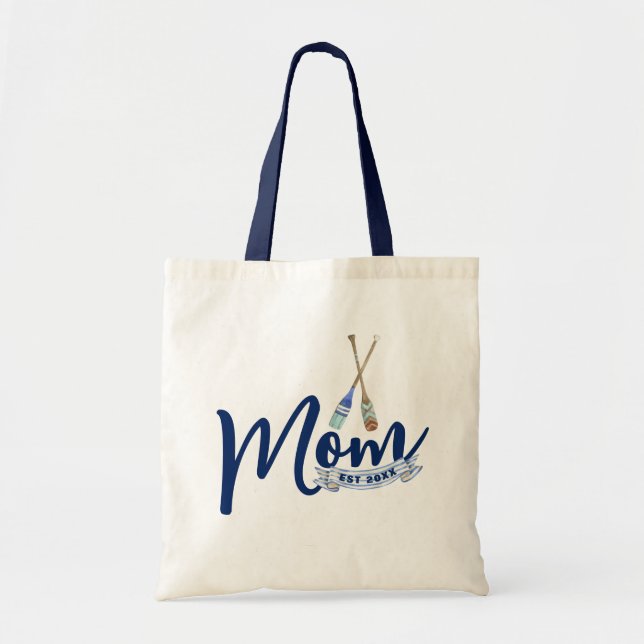 Nautical Mom Established Navy Blue Script Tote Bag Tygkasse (Framsidan)