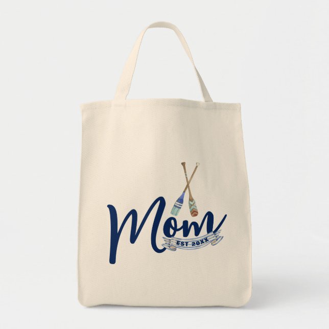 Nautical Mom Established Navy Blue Script Tote Bag Tygkasse (Framsidan)