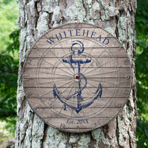 Nautical Monogram Anchor Beige Wood Darttavla