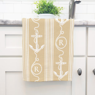 Nautical Monogram Anchor med Rope Sand Färg Kökshandduk