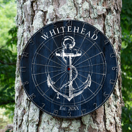 Nautical Monogram Anchor Navy Blue Wood Darttavla
