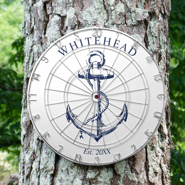 Nautical Monogram Anchor White Darttavla (Personalized nautical anchor design. Great for a family reunion, wedding, or family gift.)