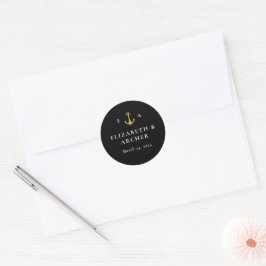 Nautical Monogram Bröllop Black Runt Klistermärke