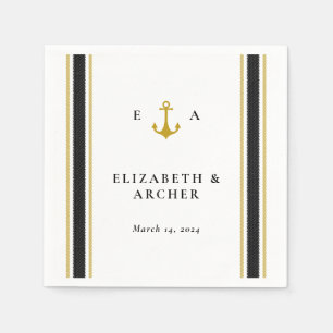 Nautical Monogram Bröllop Cocktail Napkin Pappersservett