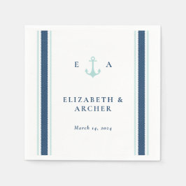 Nautical Monogram Bröllop Cocktail Napkin Pappersservett