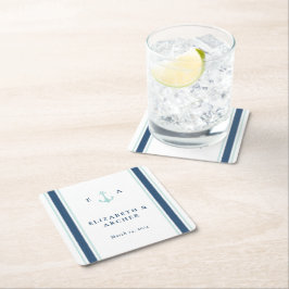 Nautical Monogram Bröllop Cocktail Underlägg Papper Kvadrat