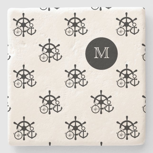 Nautical Monogram Drink Coasters Underlägg Sten (Framsidan)