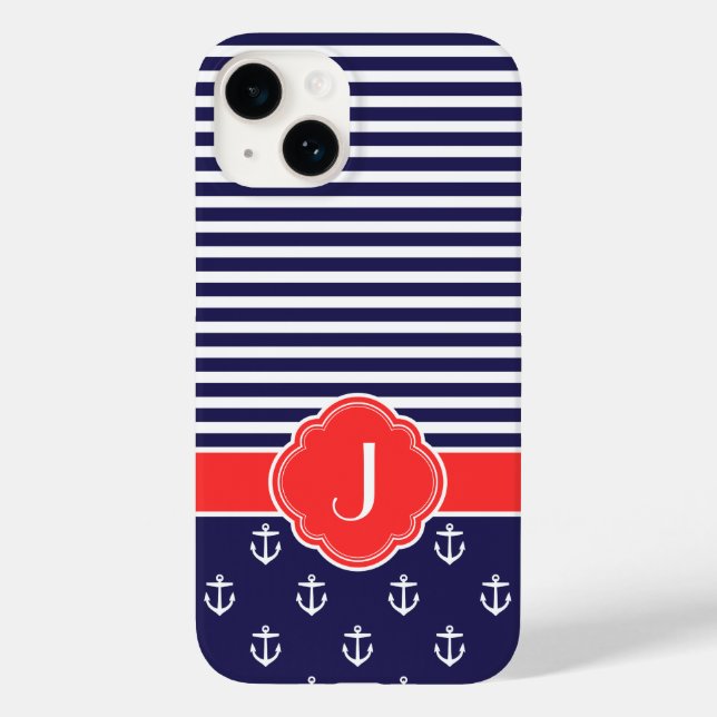 Nautical Monogram för marinblå och röd Preppy (Baksida)