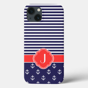 Nautical Monogram för marinblå och röd Preppy