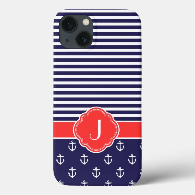 Nautical Monogram för marinblå och röd Preppy (Baksida)