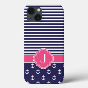 Nautical Monogram för marinblått och Rosa Preppy