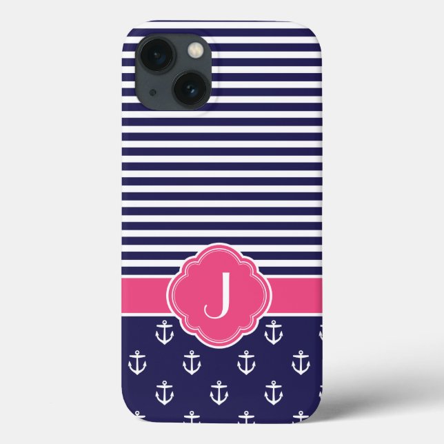 Nautical Monogram för marinblått och Rosa Preppy (Baksida)