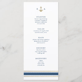 Nautical Monogram Guld och Blue Bröllop Meny