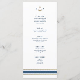 Nautical Monogram Guld och Blue Bröllop Meny