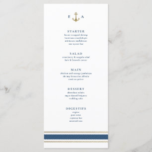 Nautical Monogram Guld och Blue Bröllop Meny