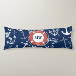 Nautical Monogram Navy Blue Anchor Mönster Kroppskudde