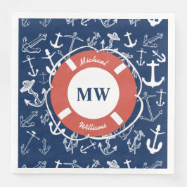 Nautical Monogram Navy Blue Anchor Mönster Pappersservett