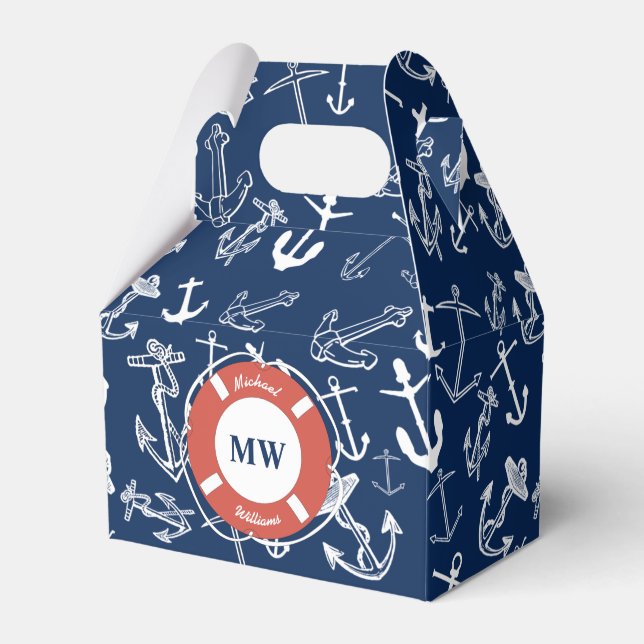 Nautical Monogram Navy Blue Anchor Mönster Presentaskar (Framsidan Sidan)