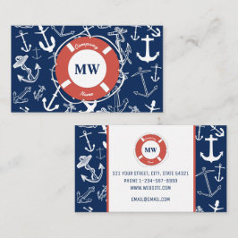Nautical Monogram Navy Blue Anchor Mönster Visitkort