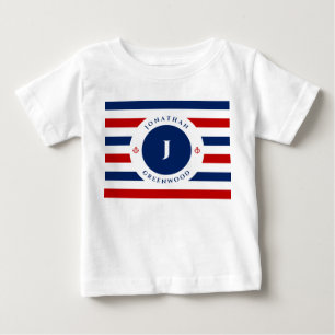 Nautical Monogram Navy Blue White Rand T Shirt