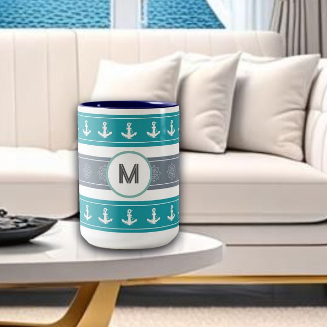 Nautical Mönster Boat Inslag Två-Tonad Mugg (Skapare uppladdad)