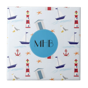Nautical Mönster, Marine Mönster, Monogram Kakelplatta
