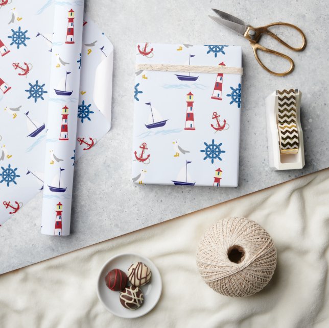 Nautical Mönster, Marine Mönster, Sailing, Anchors Presentpapper (Hantverk)