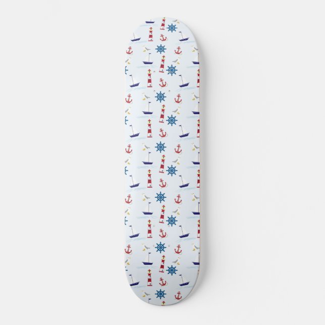 Nautical Mönster Mini Skateboard Bräda 18,5 Cm (Framsida)