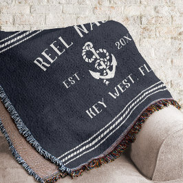 Nautical Mörk Navy Blue Rustic Anchor Boat Namn Filt