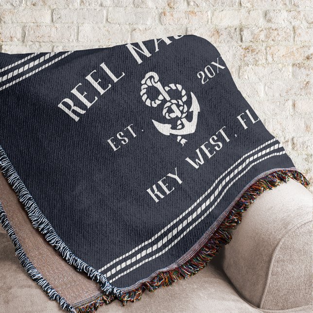 Nautical Mörk Navy Blue Rustic Anchor Boat Namn Filt (Skapare uppladdad)