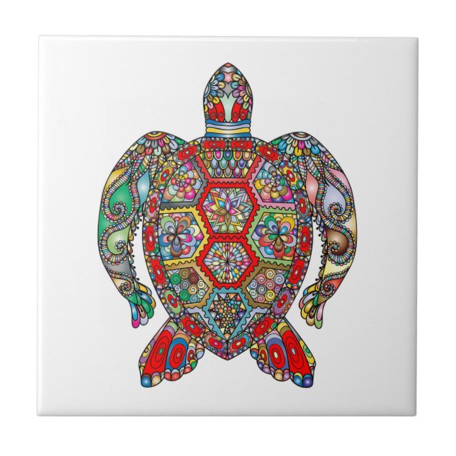 Nautical Mosaic Sea Turtle Colorful Kakelplatta (Framsidan)