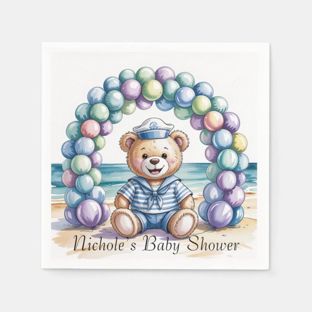 Nautical Nalle Beach Boy Baby Shower Pappersservett (Framsidan)