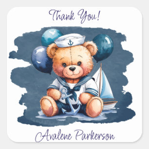 Nautical Nalle Delight Boy Baby Shower Fyrkantigt Klistermärke