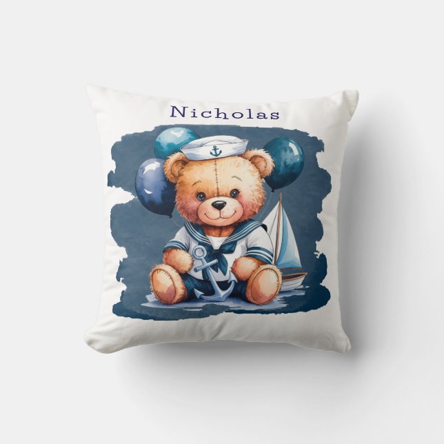 Nautical Nalle Delight Boy Baby Shower Gift Kudde (Framsida)