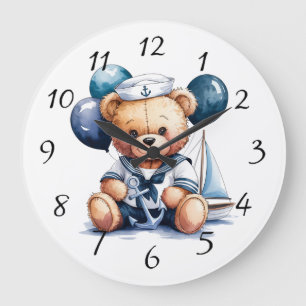 Nautical Nalle Delight Boy Baby Shower Gift Stor Klocka