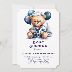 Nautical Nalle Delight Boy Baby Shower Inbjudningar