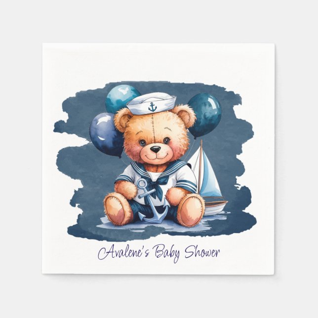 Nautical Nalle Delight Boy Baby Shower Pappersservett (Framsidan)