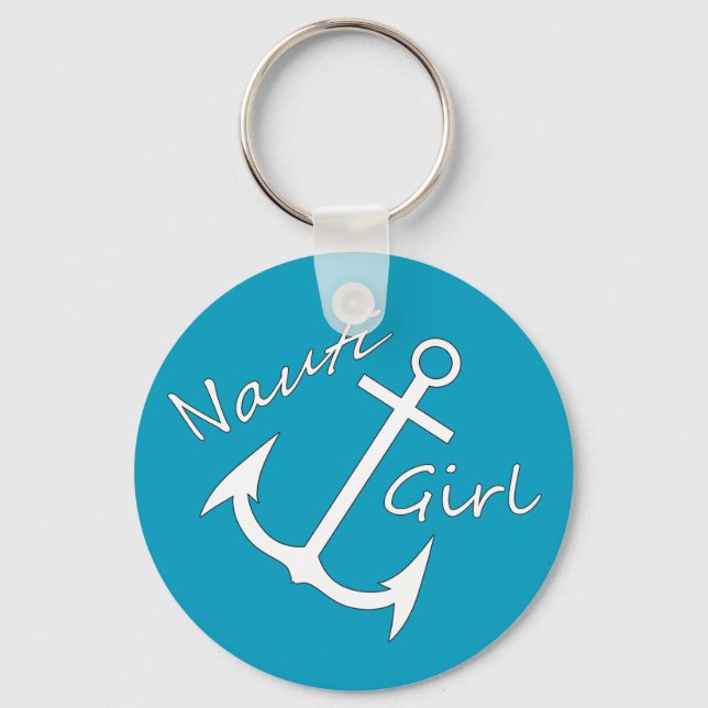 Nautical Nauti Girl Teal Keychain Nyckelring (Framsida)