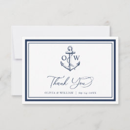 Nautical Navy Anchor Monogram Bröllop Tack Kort