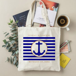 Nautical Navy Anchor och Rand Bröllop Gift Bag Tygkasse