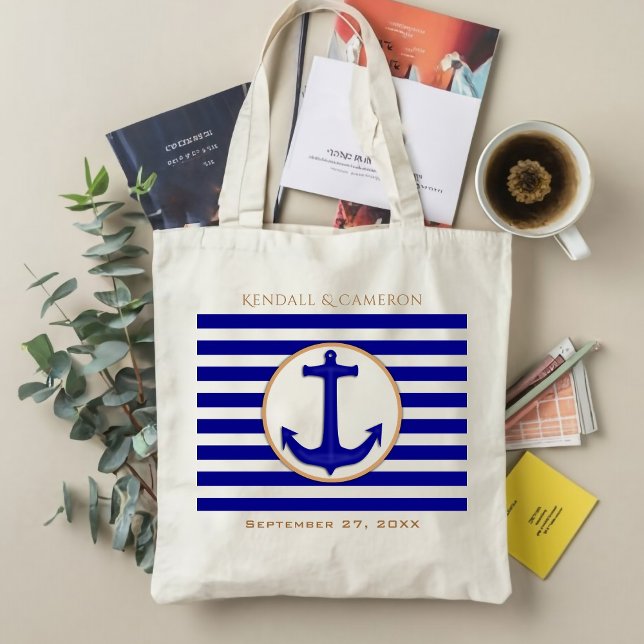 Nautical Navy Anchor och Rand Bröllop Gift Bag Tygkasse (Skapare uppladdad)