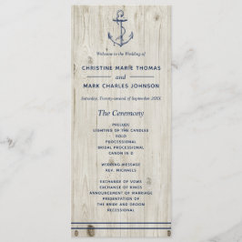 Nautical Navy Anchor Rustic Wood Bröllop Program