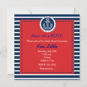 Nautical Navy Ankar Röd Baby Shower Inbjudan