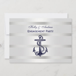 Nautical Navy Blu Anchor Silver Wt BG H Förlovning Inbjudningar
