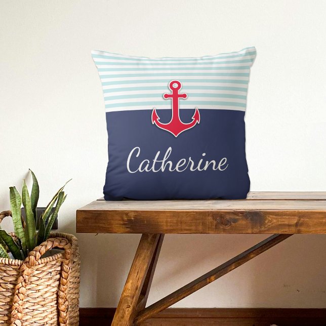 Nautical Navy Blue Anchor Anpassad design Kudde (Skapare uppladdad)
