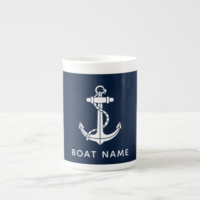 Nautical Navy Blue Anchor Boat Name Custom Benporslin Mugg (Framsidan)
