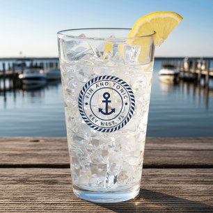 Nautical Navy Blue Anchor Boat Namn Glaskopp