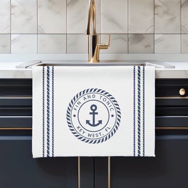 Nautical Navy Blue Anchor Boat Namn Kökshandduk (Skapare uppladdad)